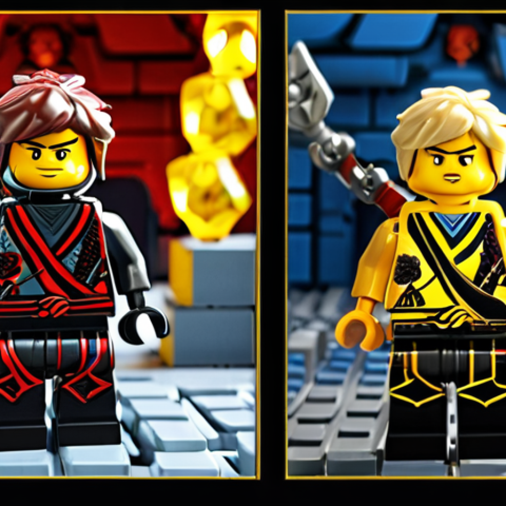 Okay, here are two image prompts based on the provided Ninjago behind-the-scenes information, designed for Stable Diffusion: