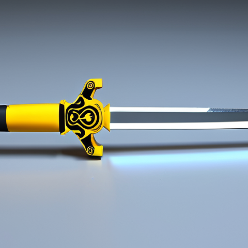 3D Printed Ninjago Sword**

"A child holding a custom-designed Ninjago sword created with 3D printing. The sword has a unique blade shape and a personalized handle with their name. The sword is brightly colored. They are in a brightly lit workshop. Fully clothed, appropriate attire, safe for work, perfect anatomy, natural proportions, high quality 3D render, professional lighting, family-friendly."

**