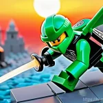 닌자고 레고 제품 라인업 - **Prompt 1: Dynamic Dragon Battle**
    "A thrilling wide shot of the Green Ninja Lloyd, wearing his...