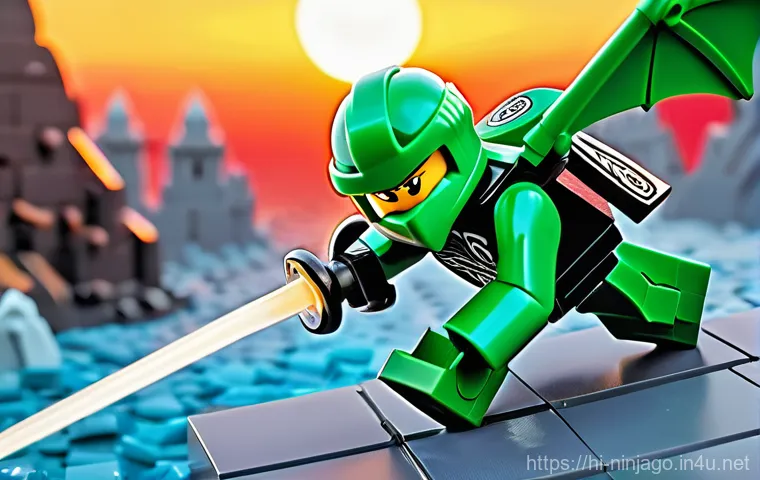 닌자고 레고 제품 라인업 - **Prompt 1: Dynamic Dragon Battle**
"A thrilling wide shot of the Green Ninja Lloyd, wearing his...